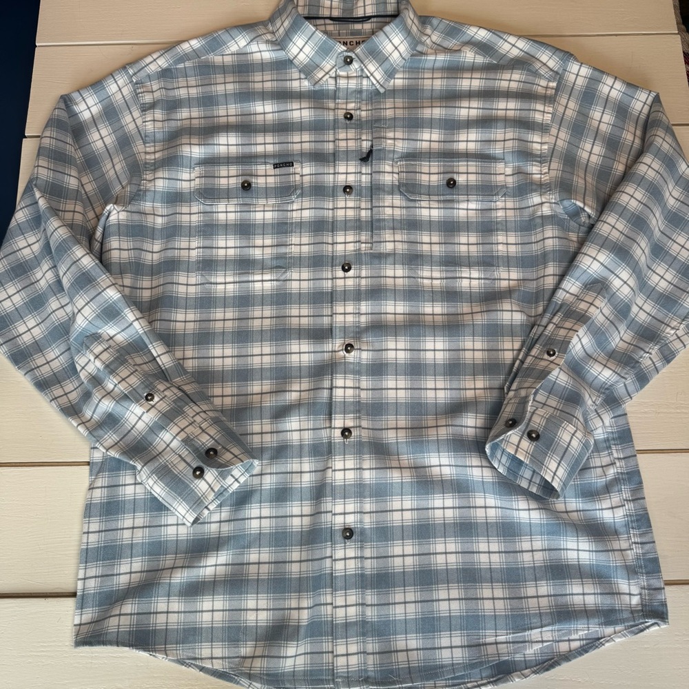 PONCHO Men’s Light Blue Plaid Flannel Button-Up Shirt